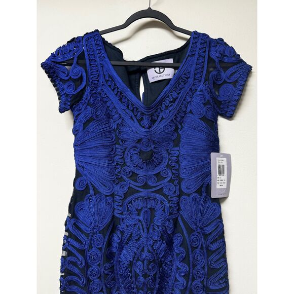 NWT - JS COLLECTIONS Short Sleeve Midi Dress Cobalt Blue/Black Soutache, Sz 2 - Picture 3 of 15